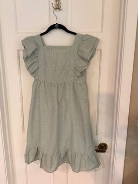 Sage Green Ruffle Sleeve Tie Back Dress Girls Cottagecore Size 12